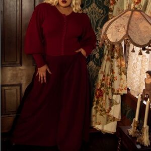 La Femme en noir black widow Palazzo pants in oxblood burgundy large